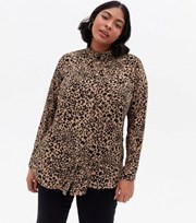 New Look Curves Brown Leopard Print Collared Shirt